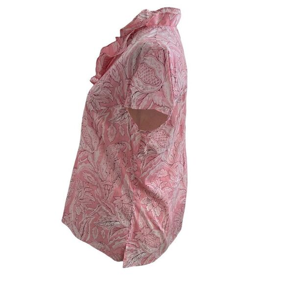 Talbots Pink Floral Damask Ruffle V Neck Cap Sleeve Cotton Blouse Small - Picture 4 of 7